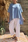 Made in Italy Cotton Blend Patch Pocket Dip Back Top Denim